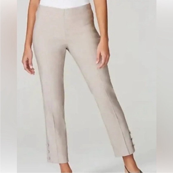 J. Jill Linen Stretch Button Hem Crop Sid Zip Mid Rise Pants Womens M tall - Picture 1 of 13